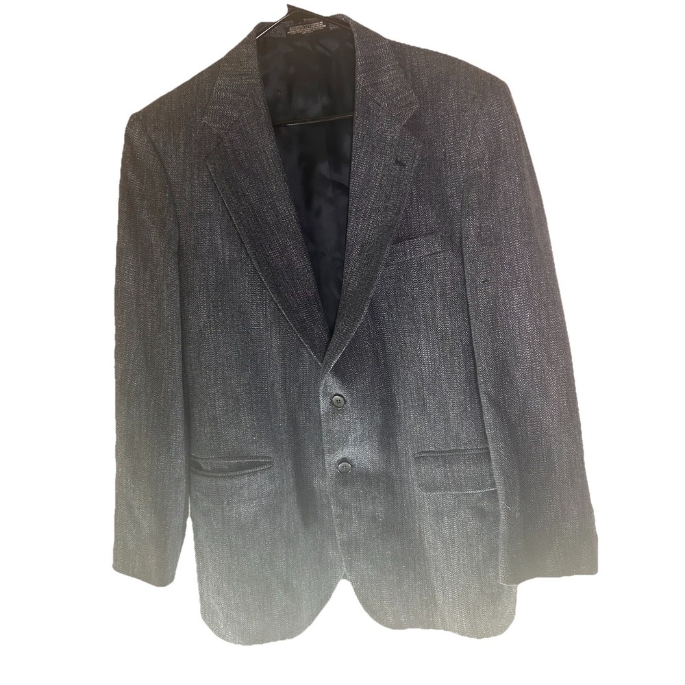 Towncraft Mens Blazer Sport Coat Suit Jacket 41R Blue‎ Grey Wool Silk Blend Vtg